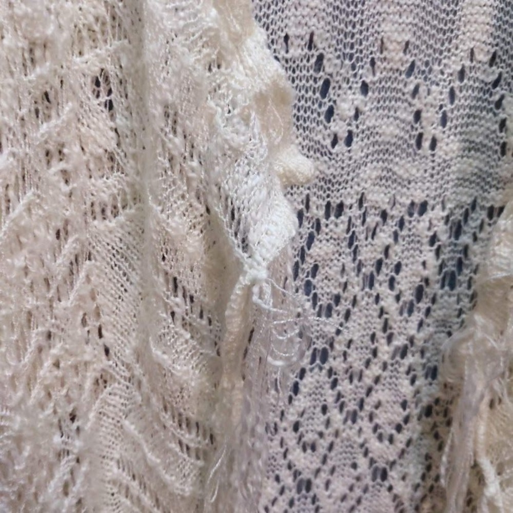 United States Sweaters Cream Crochet Fringe Handkerchief Hem Open Cardigan L - Picture 9 of 10